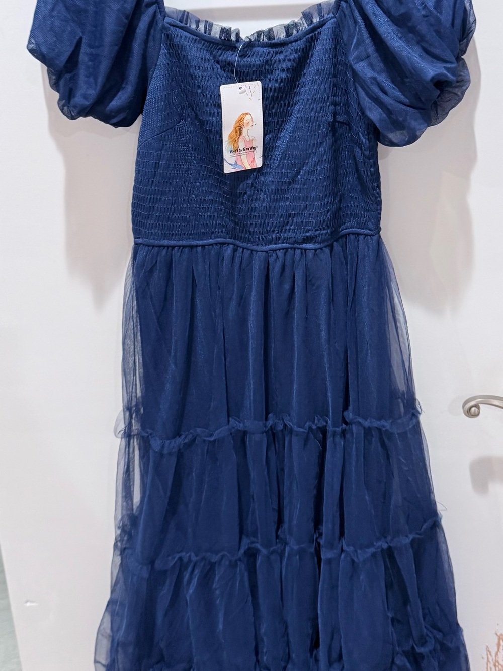Square-Neck Navy Maxi Dress with Puff Sleeves - Picture 2 of 3